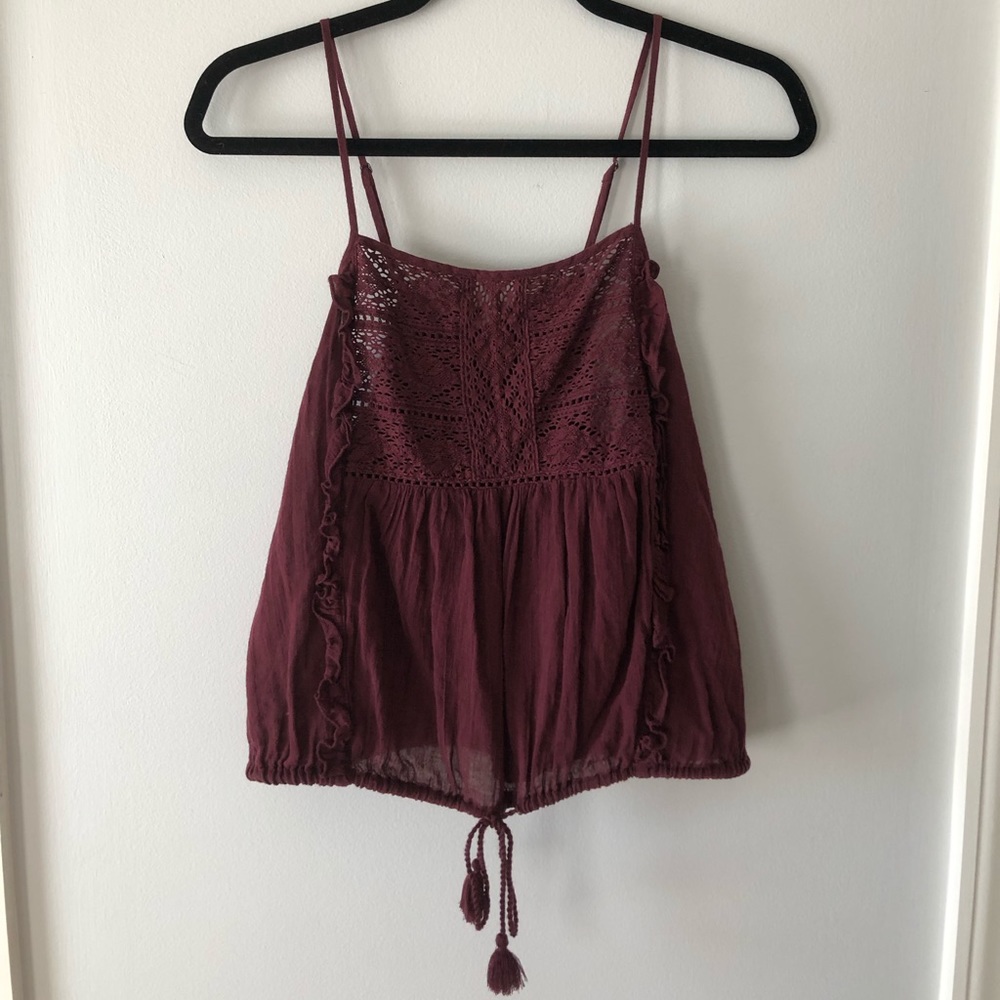 Melrose and Market Burgundy Crochet Yoke Cami Tank